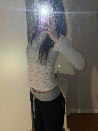 Minimal Dot Boat Neck Layered Slim Long Sleeve T-shirt