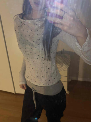 Minimal Dot Boat Neck Layered Slim Long Sleeve T-shirt