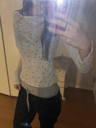 Minimal Dot Boat Neck Layered Slim Long Sleeve T-shirt