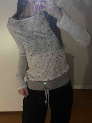Minimal Dot Boat Neck Layered Slim Long Sleeve T-shirt