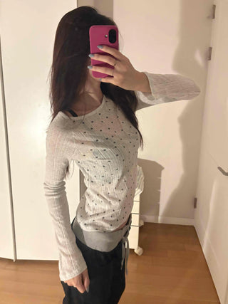 Minimal Dot Boat Neck Layered Slim Long Sleeve T-shirt