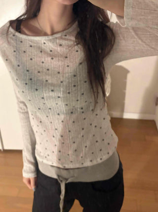 Minimal Dot Boat Neck Layered Slim Long Sleeve T-shirt