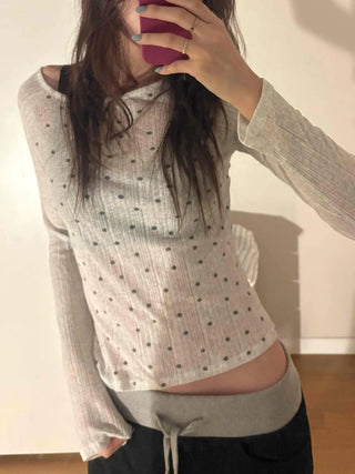 Minimal Dot Boat Neck Layered Slim Long Sleeve T-shirt