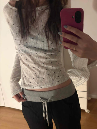 Minimal Dot Boat Neck Layered Slim Long Sleeve T-shirt