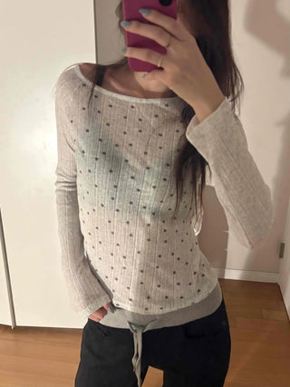 Minimal Dot Boat Neck Layered Slim Long Sleeve T-shirt