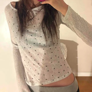 Minimal Dot Boat Neck Layered Slim Long Sleeve T-shirt
