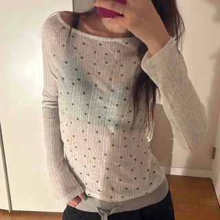 Minimal Dot Boat Neck Layered Slim Long Sleeve T-shirt