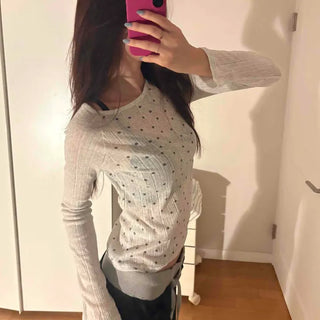 Minimal Dot Boat Neck Layered Slim Long Sleeve T-shirt
