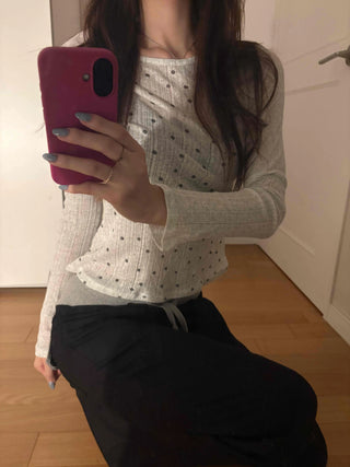 Minimal Dot Boat Neck Layered Slim Long Sleeve T-shirt