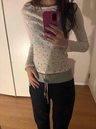 Minimal Dot Boat Neck Layered Slim Long Sleeve T-shirt