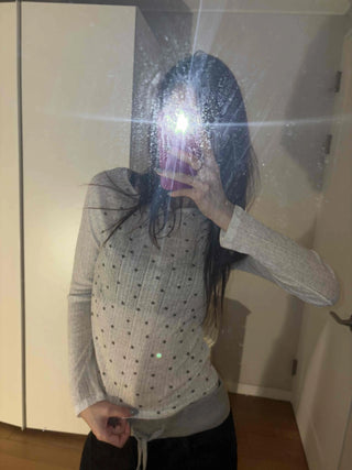 Minimal Dot Boat Neck Layered Slim Long Sleeve T-shirt