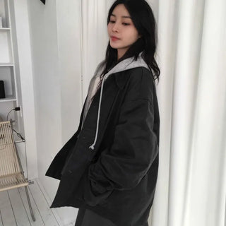 Hooded Layered Loose Fit Short Padded Jacket
