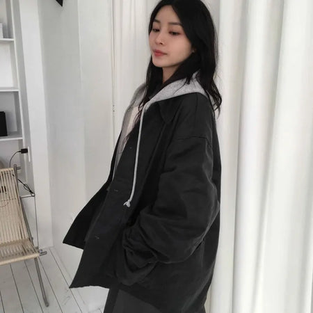 Hooded Layered Loose Fit Short Padded Jacket