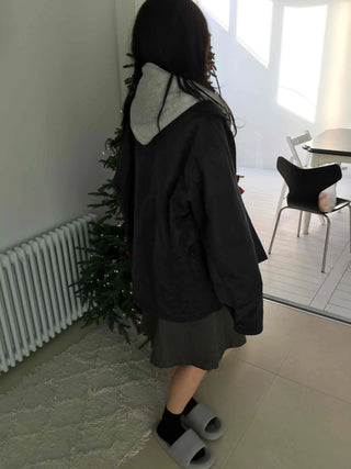 Hooded Layered Loose Fit Short Padded Jacket