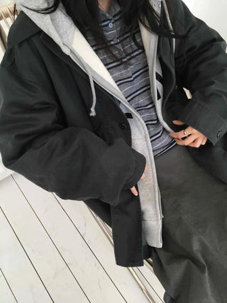 Hooded Layered Loose Fit Short Padded Jacket