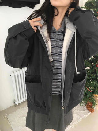 Hooded Layered Loose Fit Short Padded Jacket
