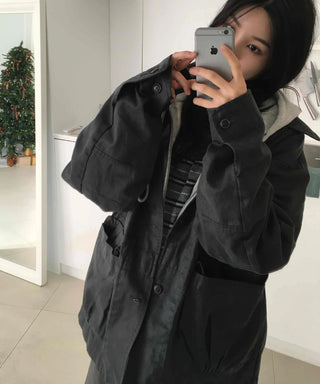 Hooded Layered Loose Fit Short Padded Jacket