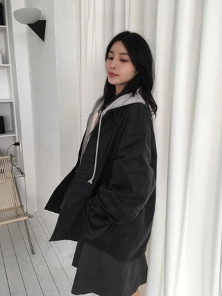 Hooded Layered Loose Fit Short Padded Jacket