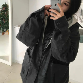 Hooded Layered Loose Fit Short Padded Jacket