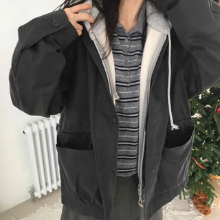 Hooded Layered Loose Fit Short Padded Jacket