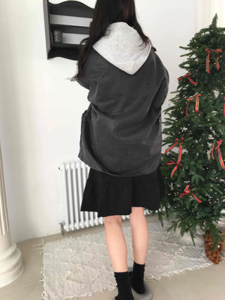 Hooded Layered Loose Fit Short Padded Jacket