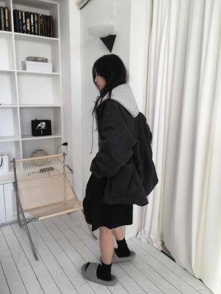 Hooded Layered Loose Fit Short Padded Jacket