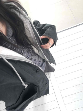 Hooded Layered Loose Fit Short Padded Jacket