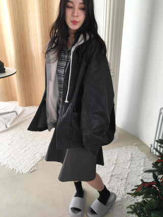 Hooded Layered Loose Fit Short Padded Jacket