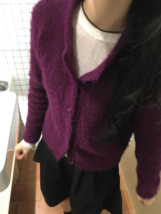 Fuzzy Texture Button Sweat Crewneck Cardigan