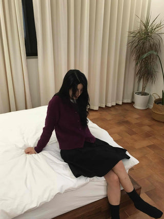 Fuzzy Texture Button Sweat Crewneck Cardigan