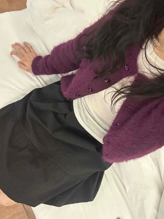Fuzzy Texture Button Sweat Crewneck Cardigan