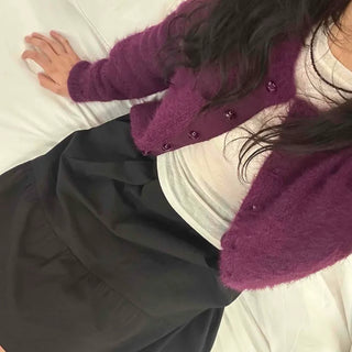 Fuzzy Texture Button Sweat Crewneck Cardigan