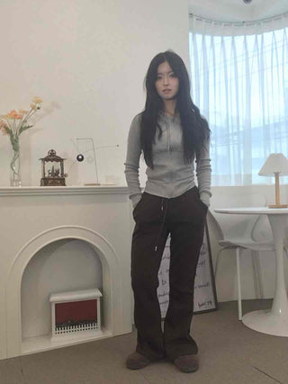 Soft Homewear Half Hoodie Raglan Elastic Zip-up