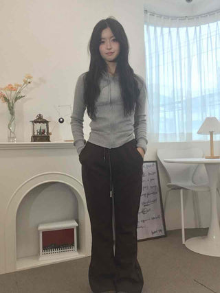 Soft Homewear Half Hoodie Raglan Elastic Zip-up