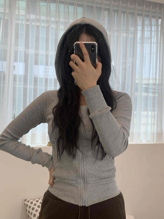 Soft Homewear Half Hoodie Raglan Elastic Zip-up
