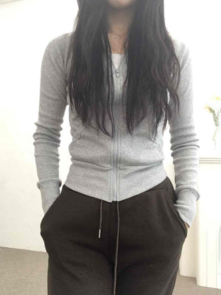 Soft Homewear Half Hoodie Raglan Elastic Zip-up