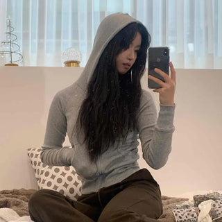 Soft Homewear Half Hoodie Raglan Elastic Zip-up