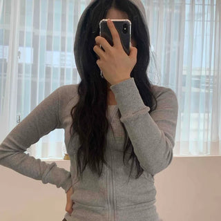 Soft Homewear Half Hoodie Raglan Elastic Zip-up