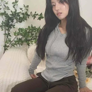 Soft Homewear Half Hoodie Raglan Elastic Zip-up
