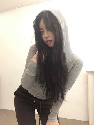 Soft Homewear Half Hoodie Raglan Elastic Zip-up