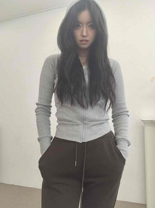 Soft Homewear Half Hoodie Raglan Elastic Zip-up