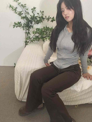 Soft Homewear Half Hoodie Raglan Elastic Zip-up