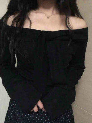Chic Off-Shoulder Neck Loose Fit Long Sleeve T-Shirt