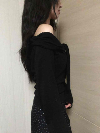 Chic Off-Shoulder Neck Loose Fit Long Sleeve T-Shirt