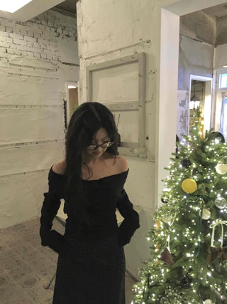 Chic Off-Shoulder Neck Loose Fit Long Sleeve T-Shirt