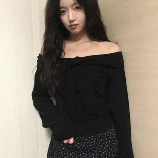 Chic Off-Shoulder Neck Loose Fit Long Sleeve T-Shirt