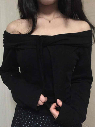 Chic Off-Shoulder Neck Loose Fit Long Sleeve T-Shirt