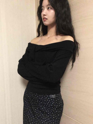 Chic Off-Shoulder Neck Loose Fit Long Sleeve T-Shirt