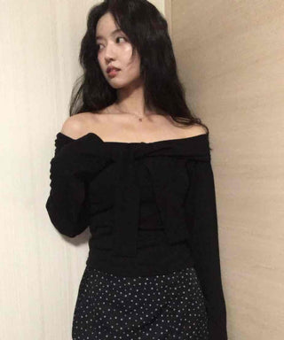 Chic Off-Shoulder Neck Loose Fit Long Sleeve T-Shirt