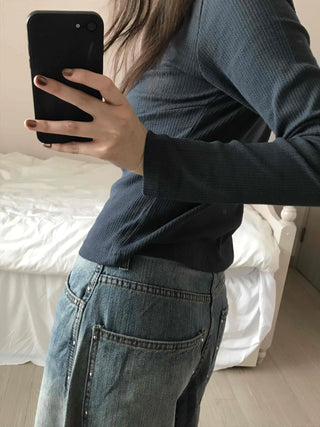 Vintage Washed Side Stud Balloon Denim Pants